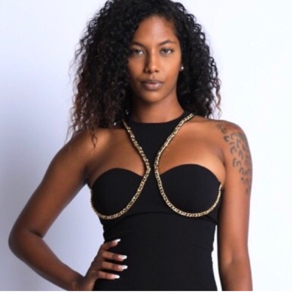 Black Chain-Embellished Women's Top
